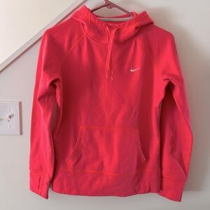 Nike Women’s Medium Therma-Fit Pollover Hoodie Thumb Holes Orange Pink